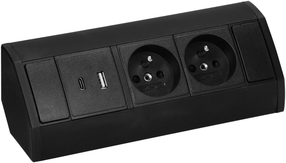 Orno Lizdas Baldinis lizdas 2x2P+Z, 2xUSB (A+C tipo; 2.4A), juodas