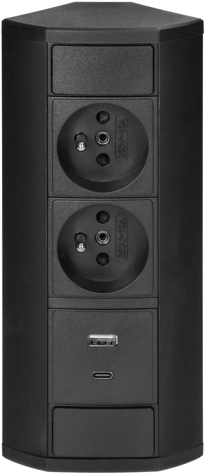 Orno Lizdas Baldinis lizdas 2x2P+Z, 2xUSB (A+C tipo; 2.4A), juodas