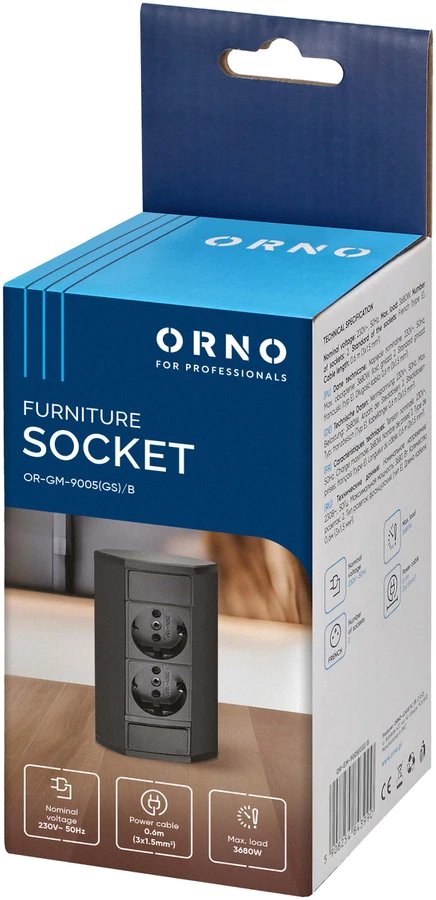 Orno Lizdas Baldinis lizdas 2x2P+Z (Schuko), juodas
