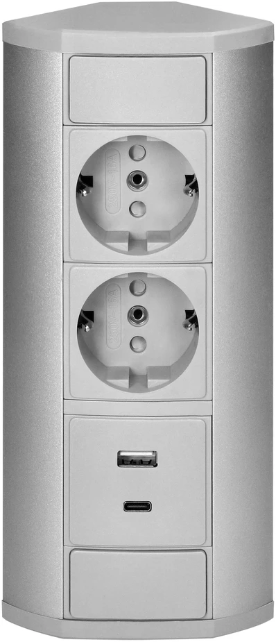Orno Lizdas Baldinis lizdas 2x2P+Z (Schuko), 2xUSB (A+C tipo; 2.4A), pilkai sidabrinis