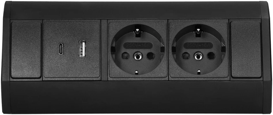 Orno Lizdas Baldinis lizdas 2x2P+Z (Schuko), 2xUSB (A+C tipo; 2.4A), juodas