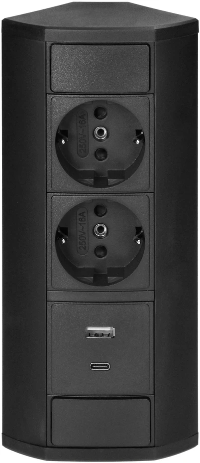 Orno Lizdas Baldinis lizdas 2x2P+Z (Schuko), 2xUSB (A+C tipo; 2.4A), juodas