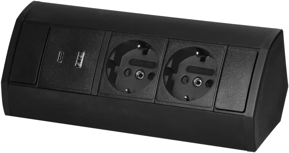 Orno Lizdas Baldinis lizdas 2x2P+Z (Schuko), 2xUSB (A+C tipo; 2.4A), juodas