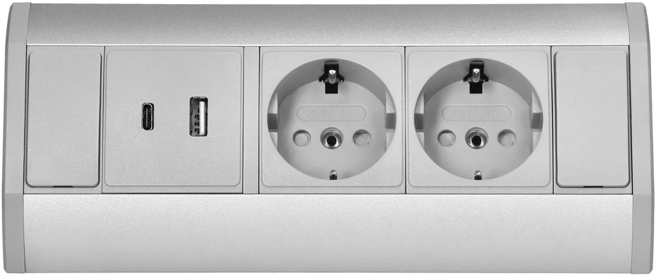Orno Lizdas Baldinis lizdas 2x2P+Z (Schuko), 2xUSB (A+C tipo; 2.4A), pilkai sidabrinis