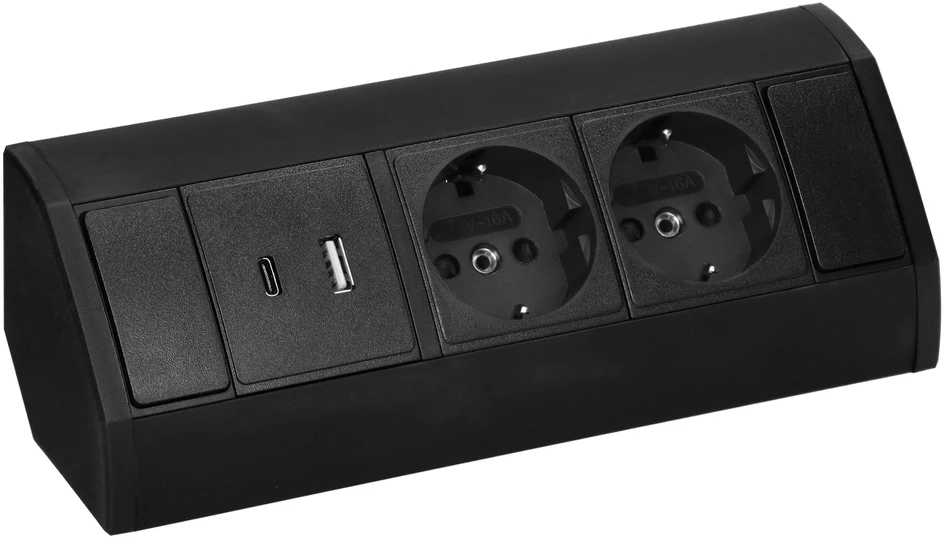 Orno Lizdas Baldinis lizdas 2x2P+Z (Schuko), 2xUSB (A+C tipo; 2.4A), juodas