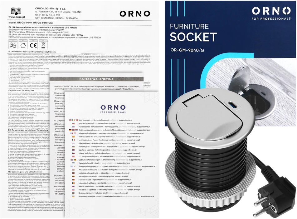 Gniazdo Lizdas Baldinis lizdas Ø6cm, įleidžiamas į stalviršį, su dangteliu, USB įkrovikliu ir 1,9m laidu, 1x2P+Z (prancūziškas), 1xUSB (C tipo; PD20W), sidabrinis