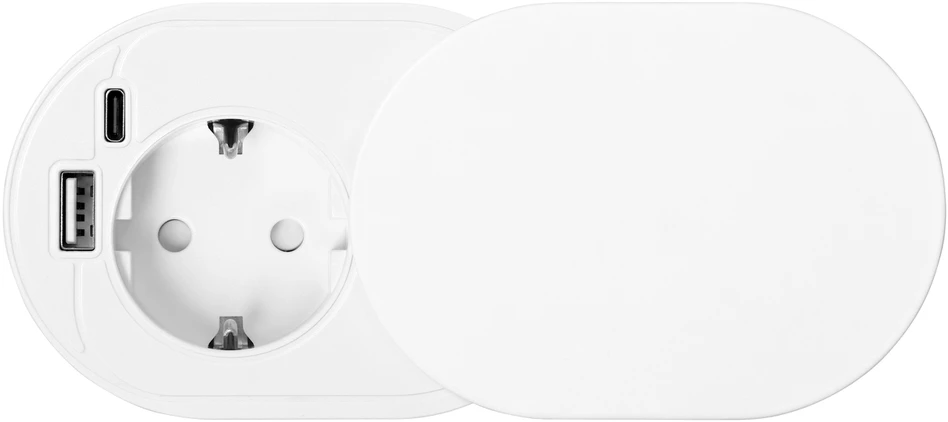 Orno Lizdas Baldinis lizdas Ø6cm, įleidžiamas į stalviršį su stumdomu dangteliu, USB įkrovikliu ir 1,9m laidu, 1x2P+Z (Schuko), 2xUSB (A+C tipo; PD20W), baltas