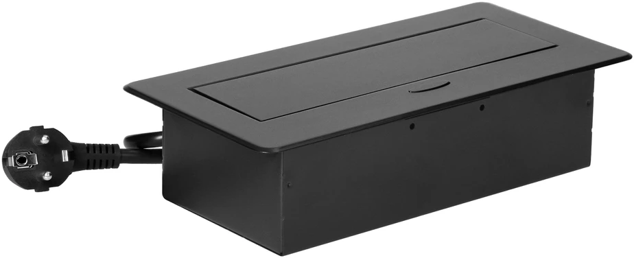 Orno Lizdas Baldinis lizdas, įleidžiamas į stalviršį, su plokščiu frezuotu kraštu, USB įkrovikliu ir 1,5 m laidu, 2x2P+Z (Schuko), 2xUSB (A+C tipo; 3,6A), juodas
