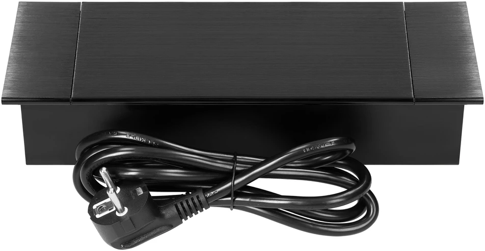 Gniazdo Lizdas Baldinis lizdas, įleidžiamas į stalviršį, su plokščiu frezuotu kraštu, atlenkiamu dangteliu, USB įkrovikliu ir 1,5 m laidu, 2x2P+Z (Schuko), 2xUSB (A+C tipo; 3,6A), juodas
