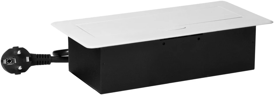 Orno Lizdas Baldinis lizdas, įleidžiamas į stalviršį, su plokščiu frezuotu kraštu, USB įkrovikliu ir 1,5 m laidu, 2x2P+Z (Schuko), 2xUSB (A+C tipo; 3,6A), baltas