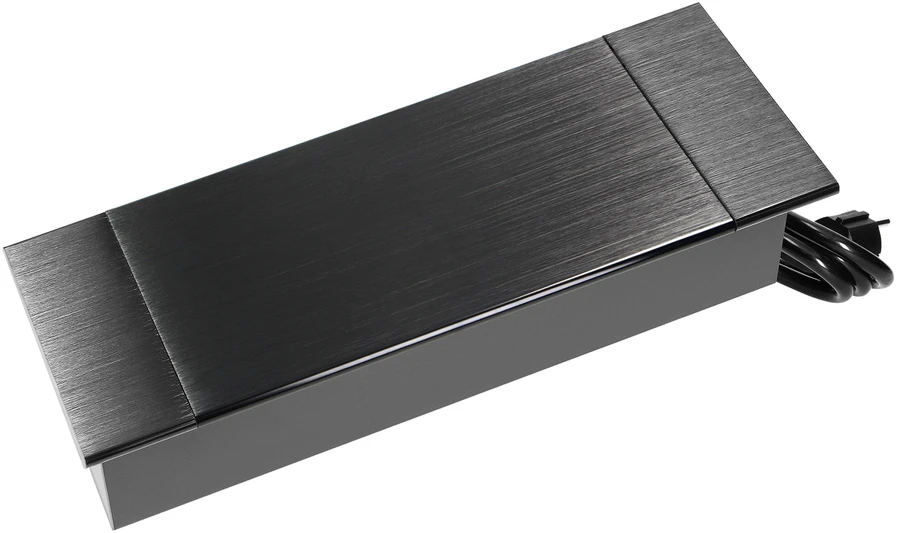 Gniazdo Lizdas Baldinis lizdas, įleidžiamas į stalviršį, su plokščiu frezuotu kraštu, atlenkiamu dangteliu, USB įkrovikliu ir 1,5 m laidu, 2x2P+Z (Schuko), 2xUSB (A+C tipo; 3,6A), juodas