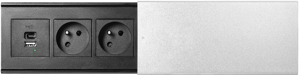 Orno Lizdas Baldinis lizdas su stumdomu dangteliu, 2x2P+Z (prancūziškas), USB A+C, sidabrinis