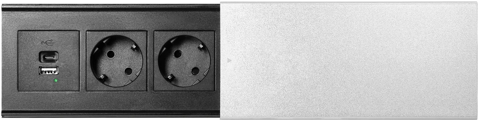 Orno Lizdas Baldinis lizdas su stumdomu dangteliu, 2x2P+Z (Schuko), USB A+C, sidabrinis