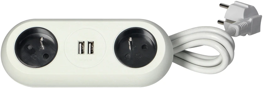 Orno Lizdas Baldinis lizdas su tvirtinimo laikikliu, USB įkroviklis, 2 lizdai 2P+Z, 2xUSB, laidas 3x1.0mm² - 1.5m, baltas