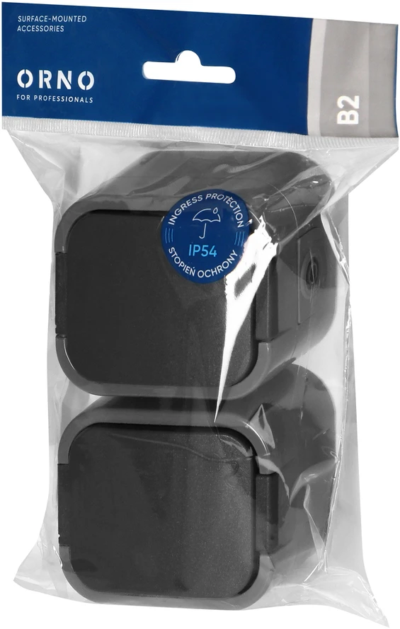 Gniazdo Lizdas Dvigubas kištukinis lizdas 2P+Z, Schuko, atsparus vandeniui su atvartu B2, IP54, NT-7B2, pilkas/juodas