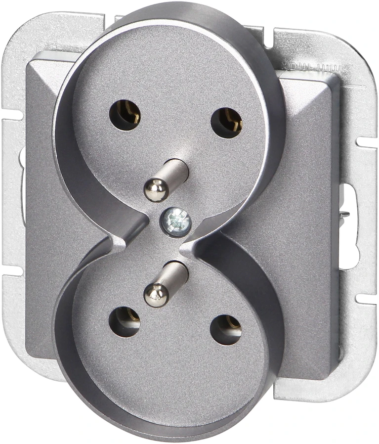 Gniazdo Lizdas Dvigubas kištukinis lizdas 2x2P Pearl, 16A, 250V, PT-5PR, sidabrinis