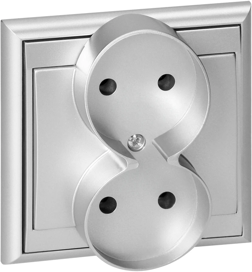 Gniazdo Lizdas Dvigubas kištukinis lizdas 2x2P Luna, 16A, 250V, PT-5LR, sidabrinis