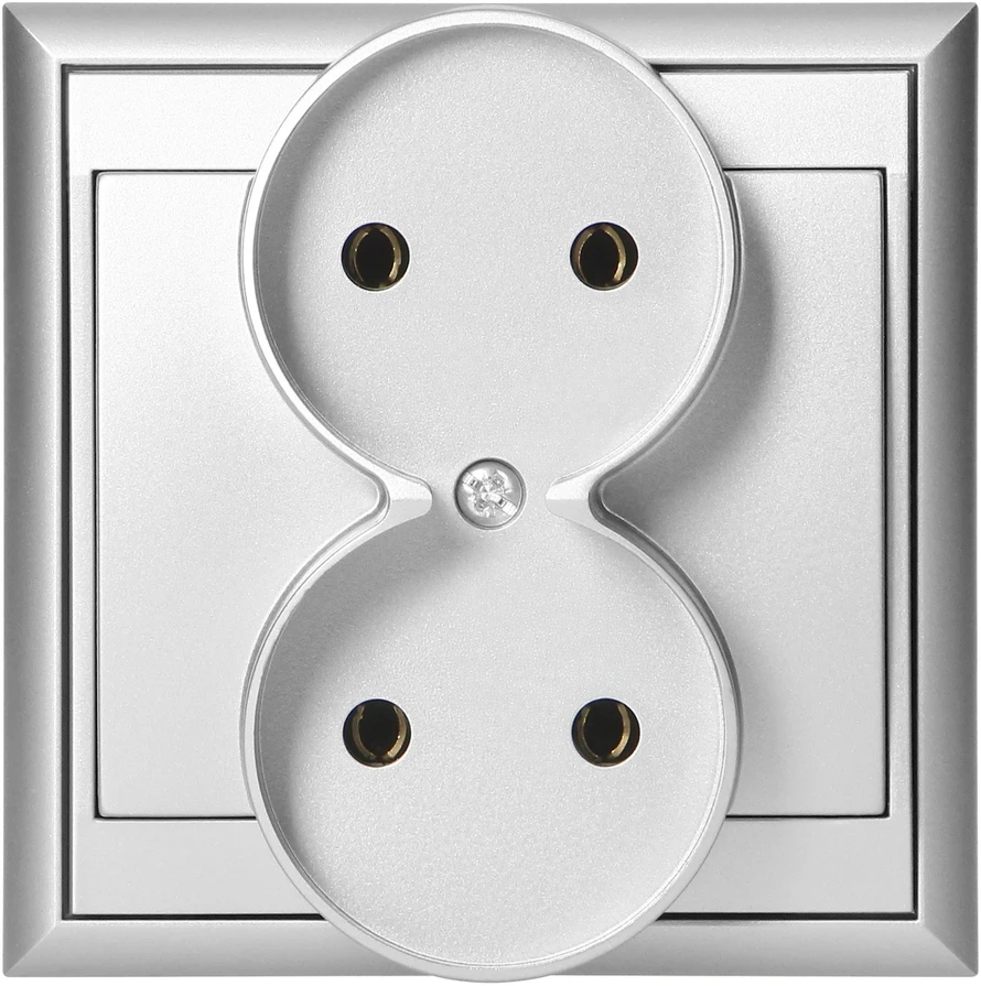 Gniazdo Lizdas Dvigubas kištukinis lizdas 2x2P Luna, 16A, 250V, PT-5LR, sidabrinis