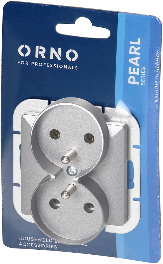 Gniazdo Lizdas Dvigubas kištukinis lizdas 2x2P Pearl, 16A, 250V, PT-5PR, sidabrinis