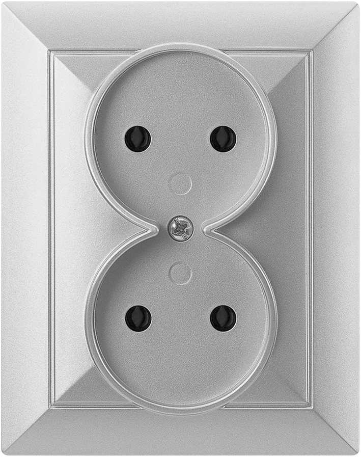 Gniazdo Lizdas Dvigubas kištukinis lizdas 2x2P Pearl, 16A, 250V, PT-5 P, sidabrinis
