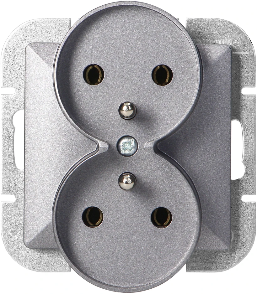 Gniazdo Lizdas Dvigubas kištukinis lizdas 2x2P Pearl, 16A, 250V, PT-5PR, sidabrinis