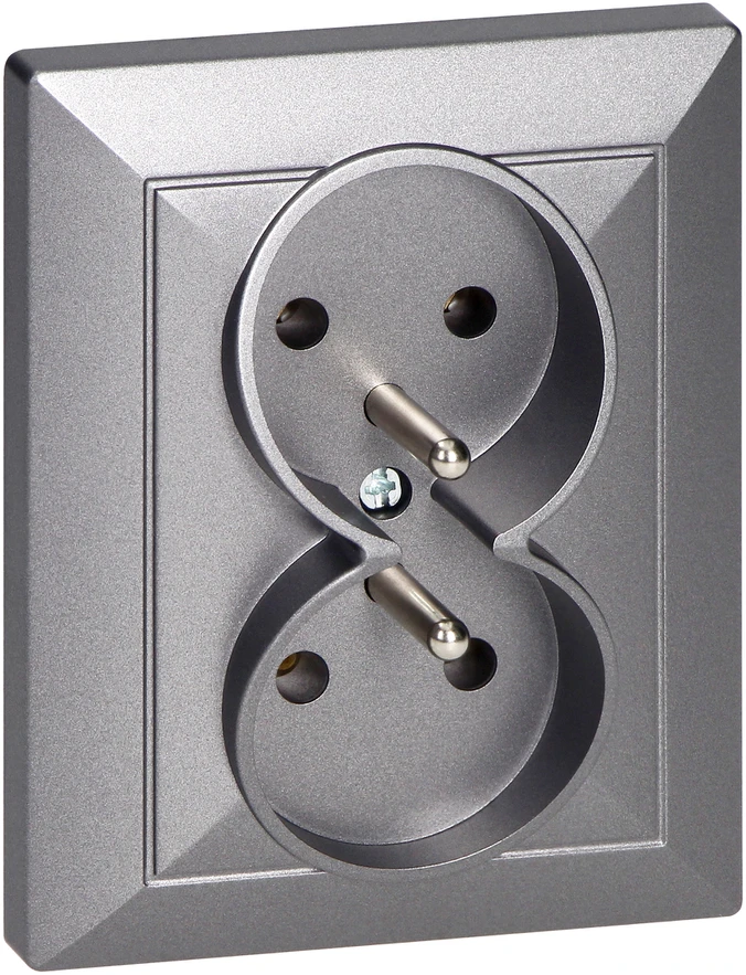 Gniazdo Lizdas Dvigubas kištukinis lizdas 2x2P+Z Pearl, 16A, 250V, PT-6 P, antracito spalvos