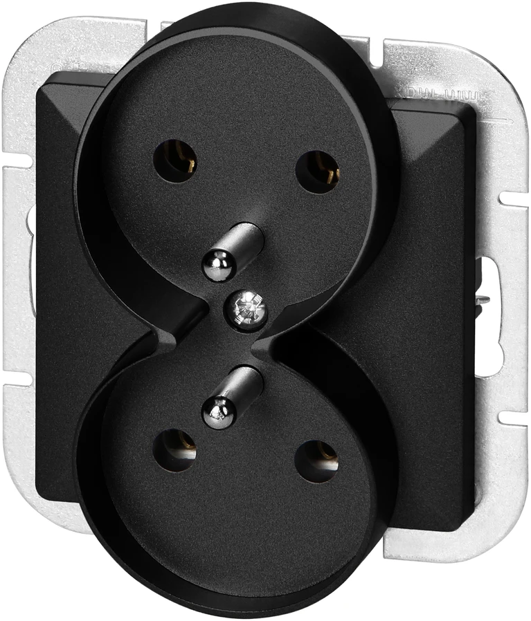 Gniazdo Lizdas Dvigubas kištukinis lizdas 2x2P+Z Pearl, 16A, 250V, PT-6 PR, juodas