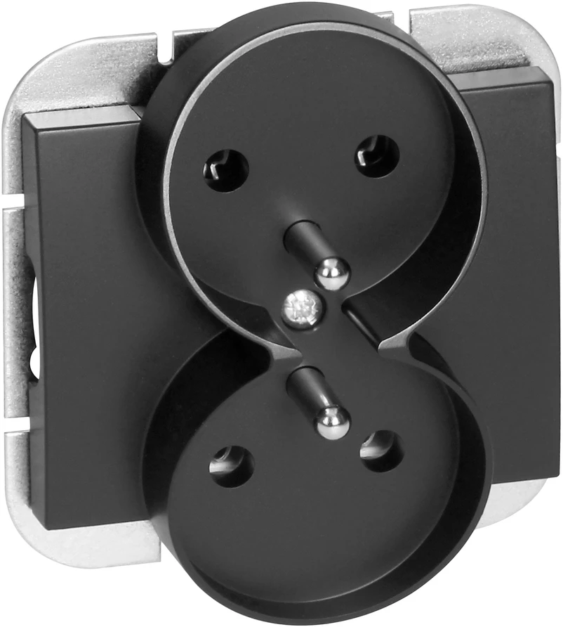 Gniazdo Lizdas Dvigubas kištukinis lizdas 2x2P+Z Onyx, 16A, 250V, PT-6OR, juodas