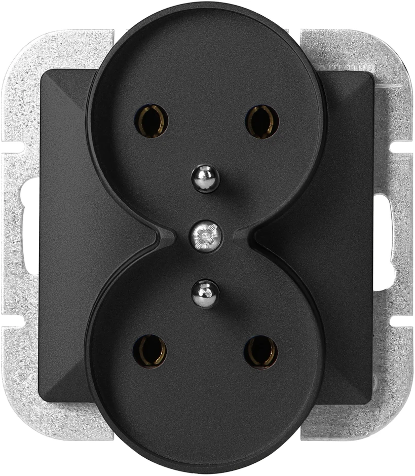 Gniazdo Lizdas Dvigubas kištukinis lizdas 2x2P+Z Pearl, 16A, 250V, PT-6 PR, juodas
