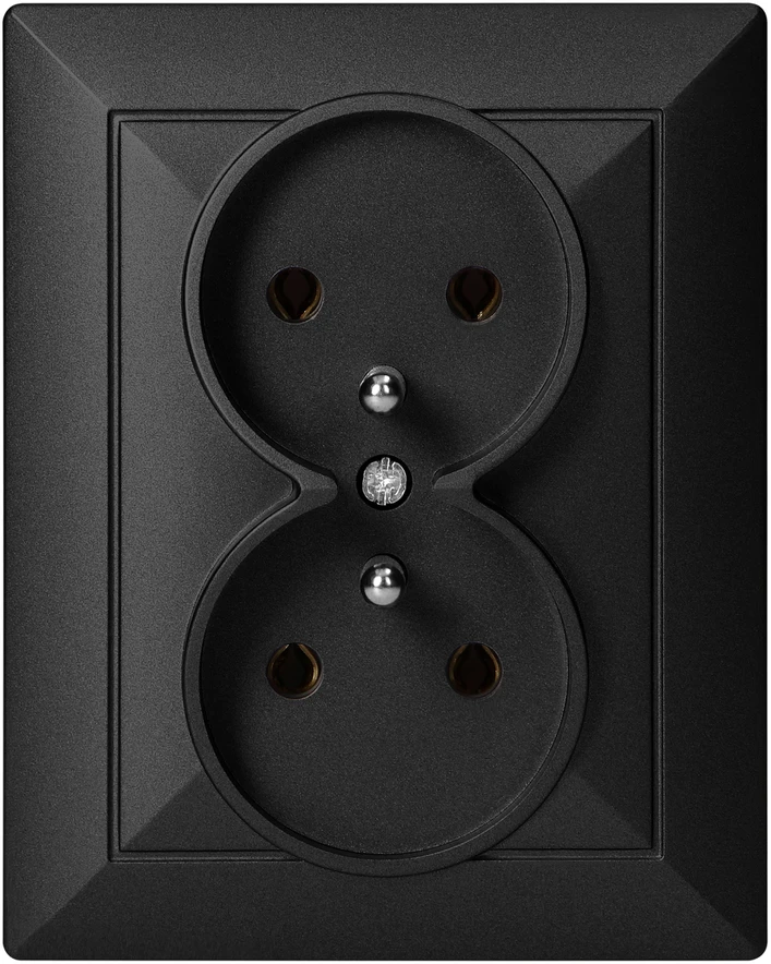 Gniazdo Lizdas Dvigubas kištukinis lizdas 2x2P+Z Pearl, 16A, 250V, PT-6 P, juodas
