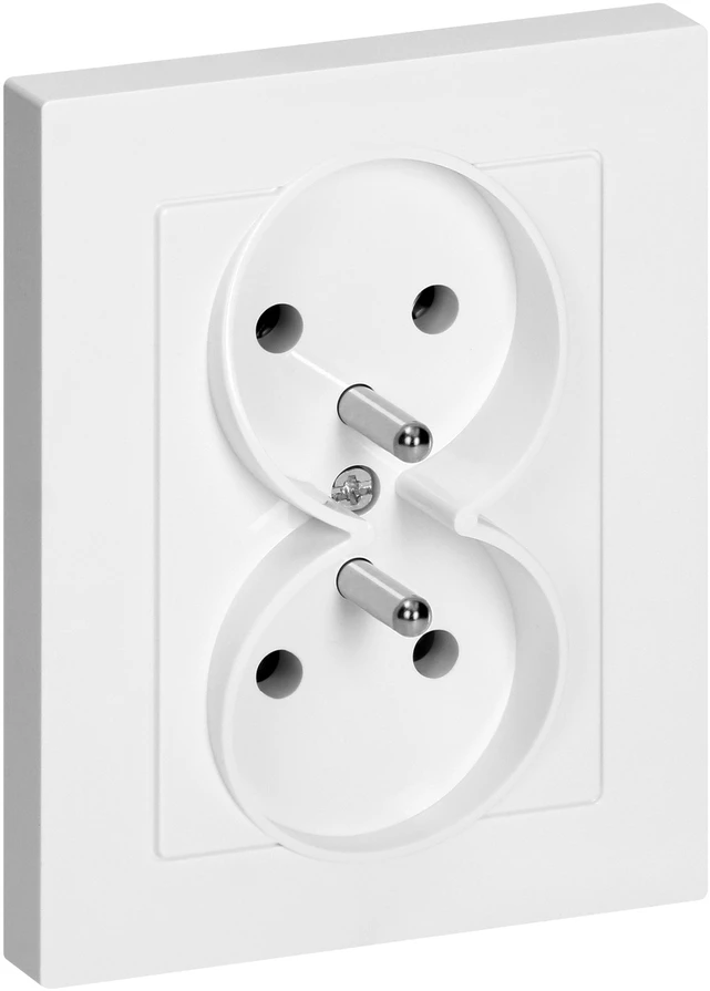 Gniazdo Lizdas Dvigubas kištukinis lizdas 2x2P+Z Malta, 16A, 250V, PT-6M, baltas
