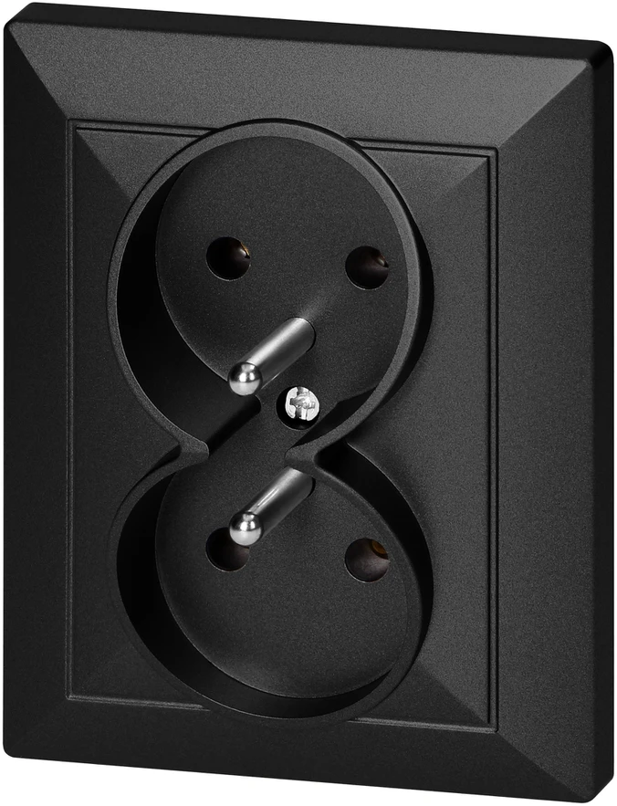 Gniazdo Lizdas Dvigubas kištukinis lizdas 2x2P+Z Pearl, 16A, 250V, PT-6 P, juodas