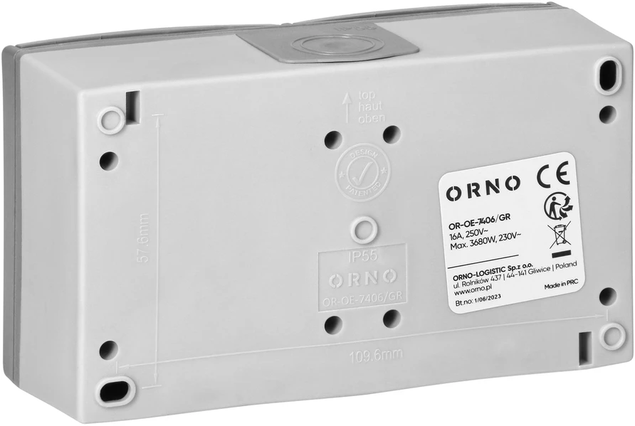 Orno Lizdas Dvigubas kištukinis lizdas 2X2P+Z AQUATIC PRO IP 55 pilkas-grafitas