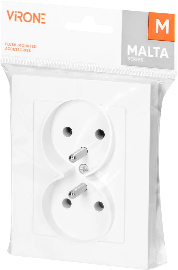 Gniazdo Lizdas Dvigubas kištukinis lizdas 2x2P+Z Malta, 16A, 250V, PT-6M, baltas