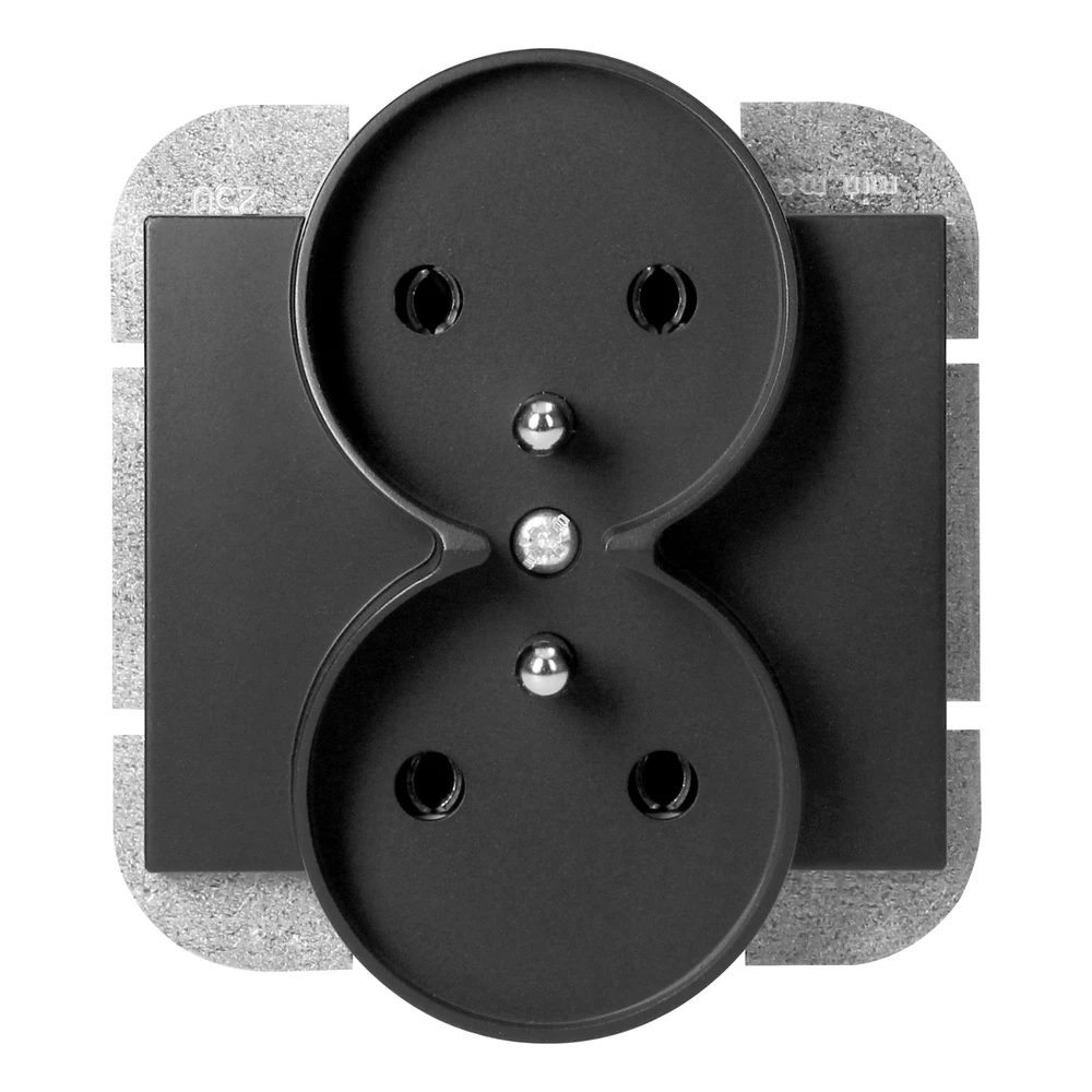 Gniazdo Lizdas Dvigubas kištukinis lizdas 2x2P+Z Onyx, 16A, 250V, PT-6OR, juodas