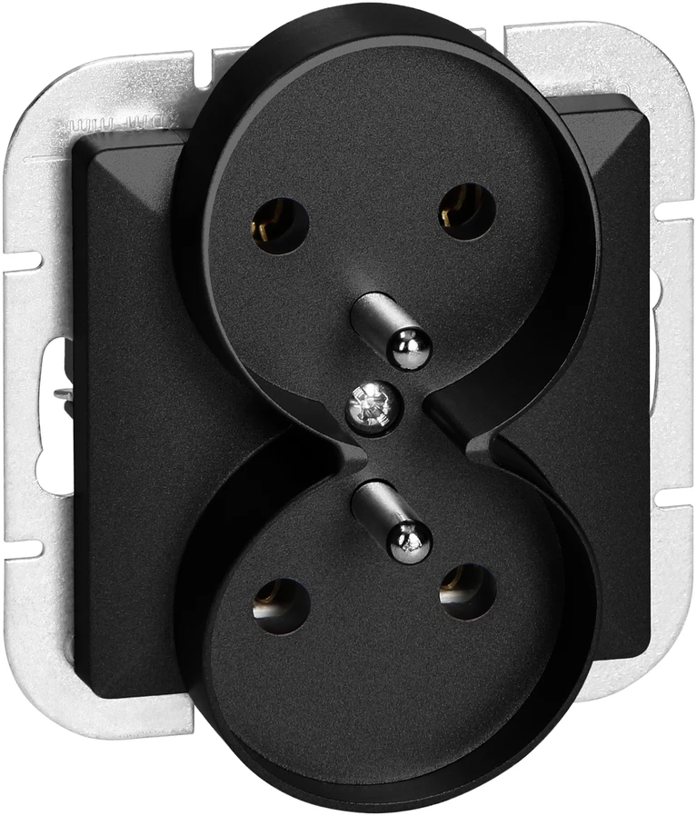 Gniazdo Lizdas Dvigubas kištukinis lizdas 2x2P+Z Pearl, 16A, 250V, PT-6 PR, juodas