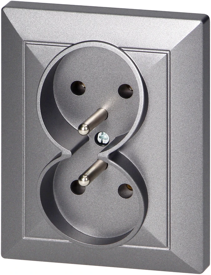 Gniazdo Lizdas Dvigubas kištukinis lizdas 2x2P+Z Pearl, 16A, 250V, PT-6 P, antracito spalvos