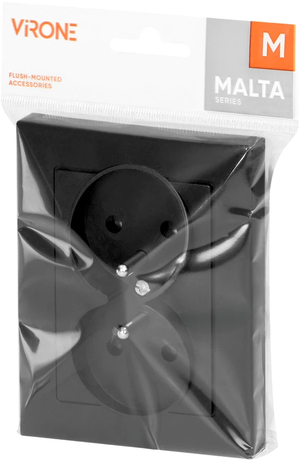 Gniazdo Lizdas Dvigubas kištukinis lizdas 2x2P+Z Malta, 16A, 250V, PT-6M, matinės juodos spalvos
