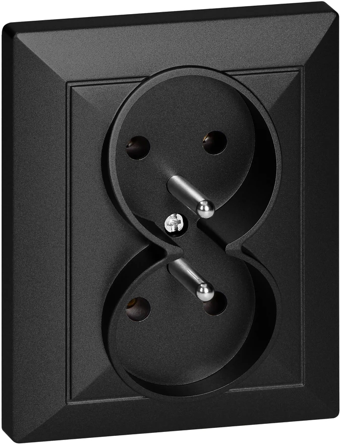 Gniazdo Lizdas Dvigubas kištukinis lizdas 2x2P+Z Pearl, 16A, 250V, PT-6 P, juodas