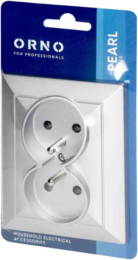 Orno Dviguba įleidžiama rozetė Pearl, 16A, 250V, sidabrinė