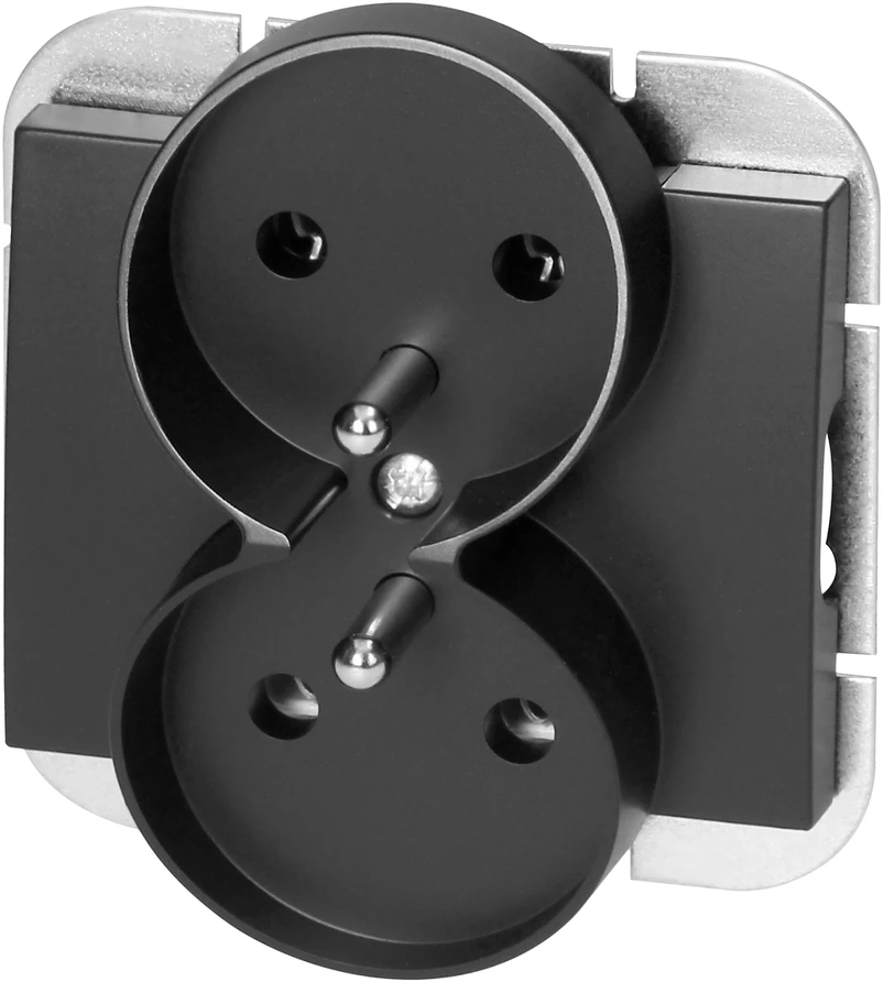 Gniazdo Lizdas Dvigubas kištukinis lizdas 2x2P+Z Onyx, 16A, 250V, PT-6OR, juodas