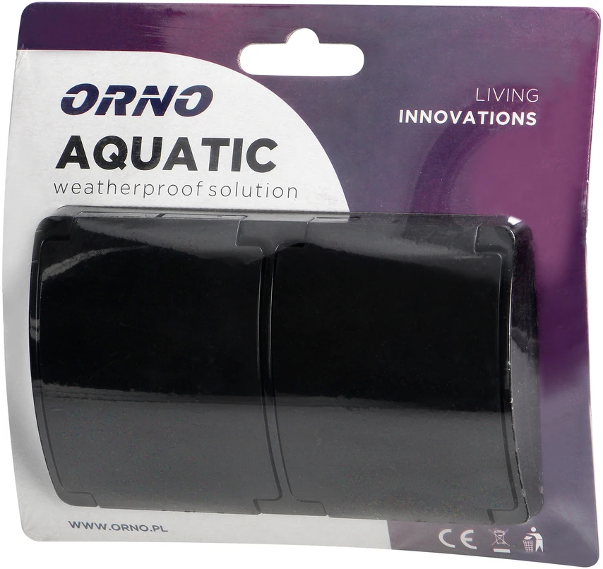 ORNO DVIGUBAS KIŠTUKINIS LIZDAS 2x2P+Z AQUATIC IP44 Juodas