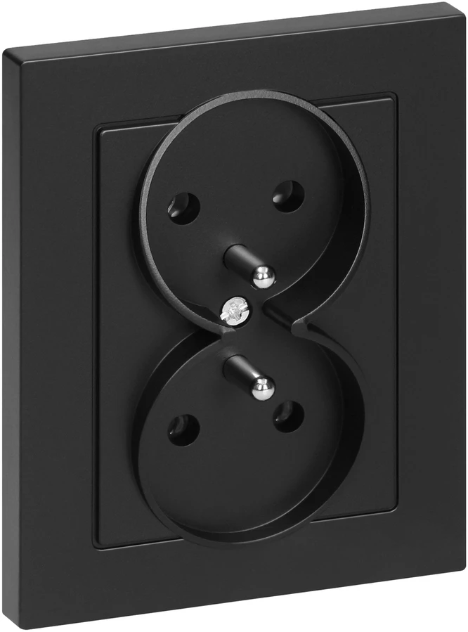 Gniazdo Lizdas Dvigubas kištukinis lizdas 2x2P+Z Malta, 16A, 250V, PT-6M, matinės juodos spalvos