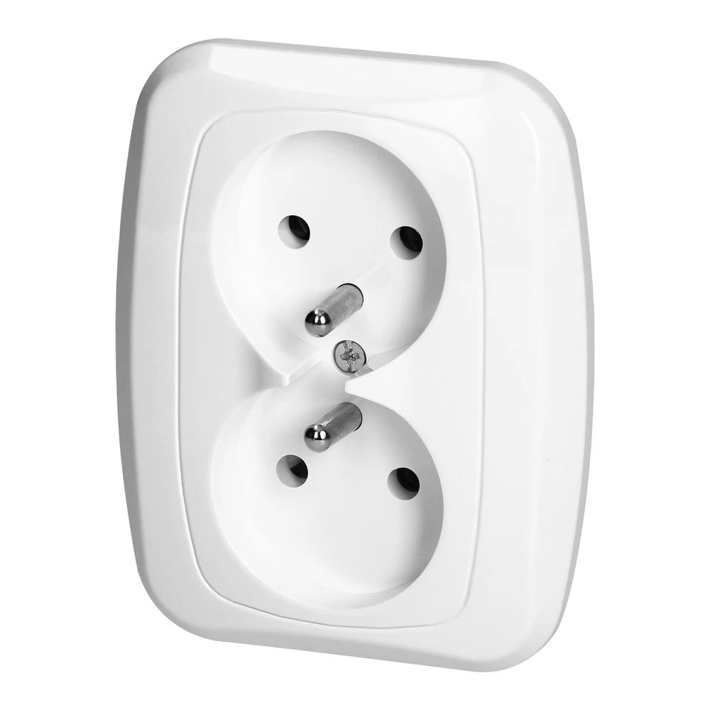 Gniazdo Lizdas Dvigubas kištukinis lizdas 2x2p+Z 16A, 250V, ATUT, baltas