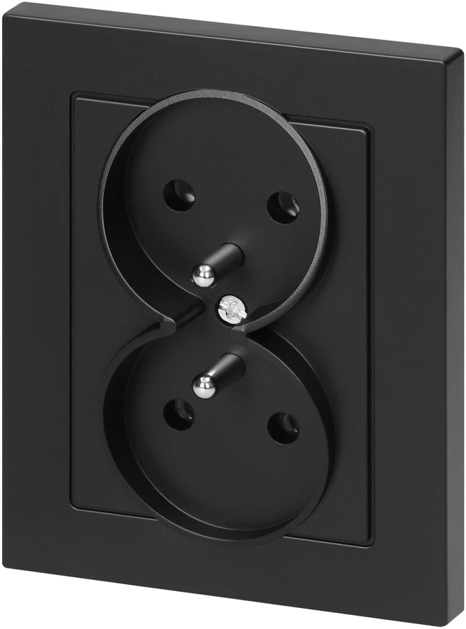 Gniazdo Lizdas Dvigubas kištukinis lizdas 2x2P+Z Malta, 16A, 250V, PT-6M, matinės juodos spalvos