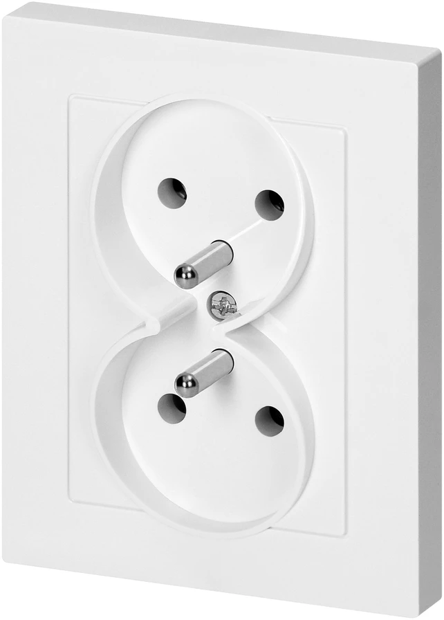 Gniazdo Lizdas Dvigubas kištukinis lizdas 2x2P+Z Malta, 16A, 250V, PT-6M, baltas