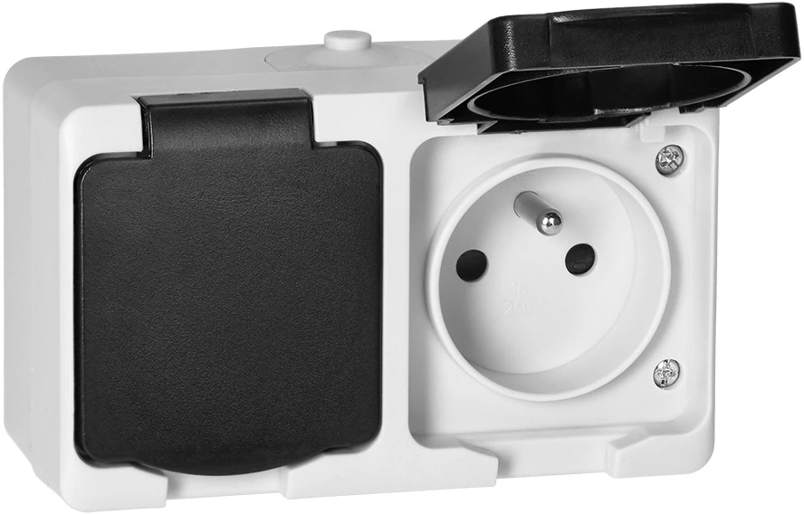 Orno Lizdas Dvigubas lizdas 2X2P+Z AQUATIC MINI IP 54, baltas ir juodas
