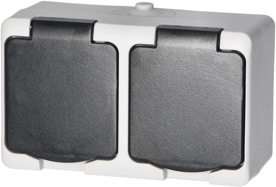 Orno Lizdas Dvigubas lizdas 2X2P+Z Schuko AQUATIC MINI IP 54 baltas ir juodas