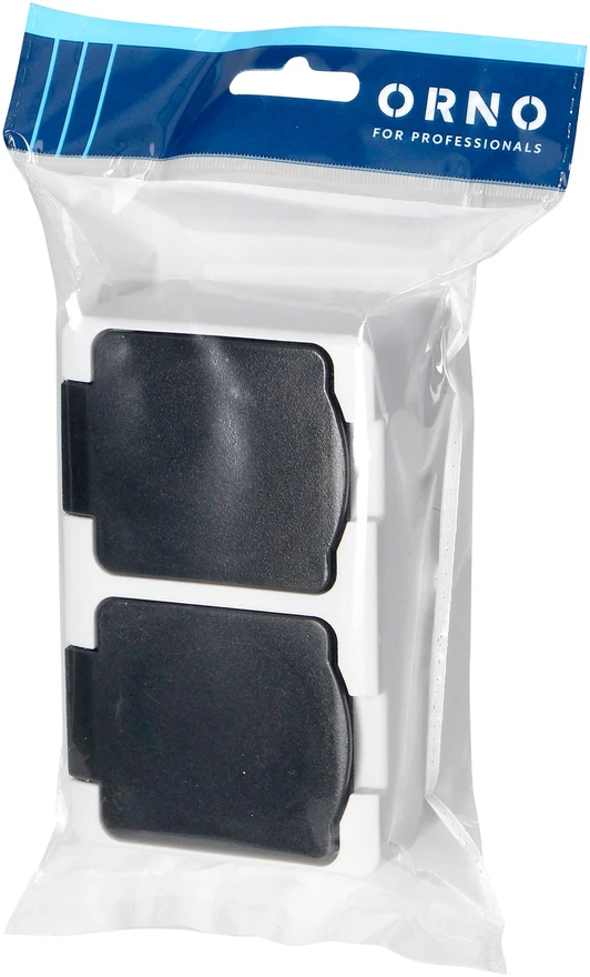 Orno Lizdas Dvigubas lizdas 2X2P+Z Schuko AQUATIC MINI IP 54 baltas ir juodas