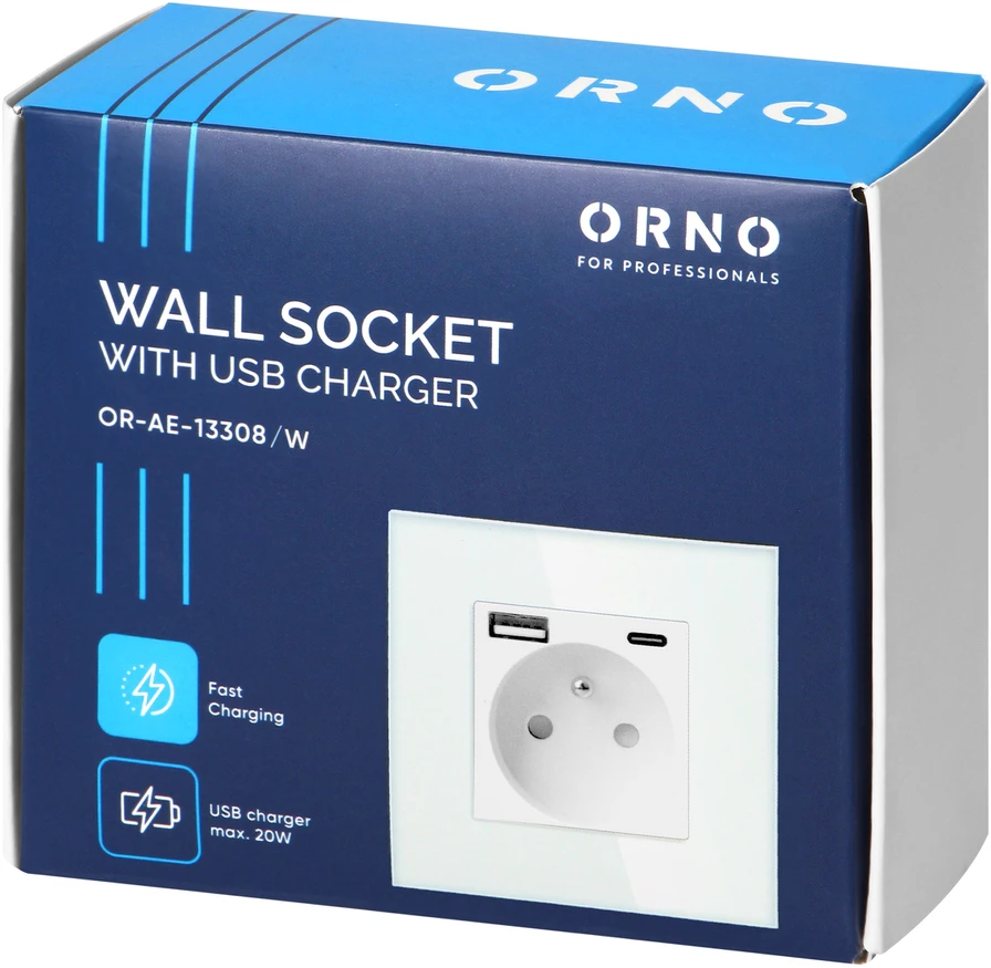 Orno Lizdas Lizdas 2P+Z, USB-A + USB-C, PD, maks. 20W, baltas